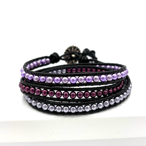 Hand Crafted Jewelry - Hand Crafted Boho Purple Pearl Wrap Bracelet